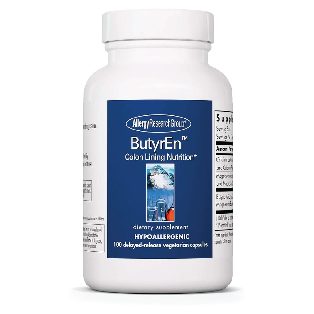 Allergy Research Group ButyrEn - Butyrate Gut Health Supplement for Women and Men, Colon and Digestive Support with Tributyraat Complex, Butyric Acid - 100 Delayed Release Vegetarian Capsules