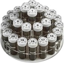 Maandelijkse pil fles Organisator Caddy - 31 genummerde pil flessen w Child-Proof deksels voor elke dag van de maand- Heldere Rack en gemakkelijk te gebruiken voor de dagelijkse dosis van medicatie vitaminen en supplementen