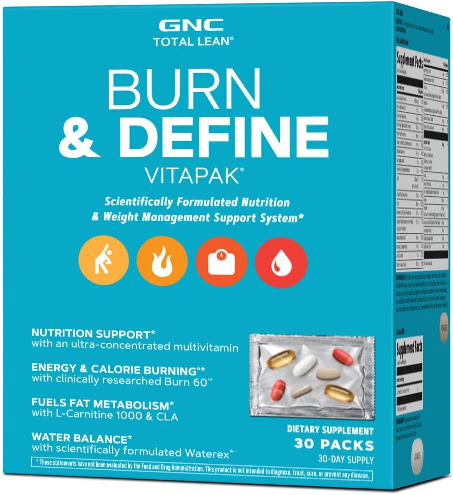 GNC Total Lean Burn en Definieer VitaPak programma voor mannen & vrouwen, 5-in-1 Pack voor energie, gewicht management, Calorie Burn, Immune Health, Water Balance, 30 porties