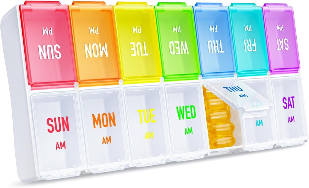 ZIKEE Rainbow Weekly pil Organizer 2 keer per dag voor gemakkelijke tracking, AM PM pil geval, Grote 7 dagen pil Box Twee keer per dag, BPA-vrije medicatie Organisator voor pillen, Vitaminen, Visolie, Supplementen