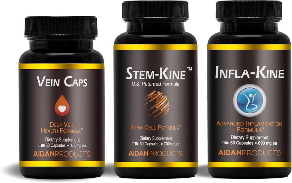 Verouderende ondersteuning supplement pakket met stam-kine, Infla-kine & Vein Caps, ter ondersteuning van gezonde veroudering, Cellular Health, Vein Health, en gezonde gewrichten, 60 capsules elke
