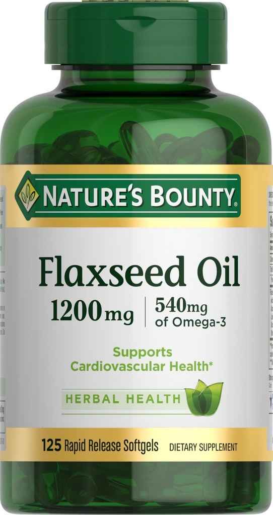 Nature's Bounty Vlaszaad en Omega 3, Dieetsupplement, Ondersteunt Cardiovasculaire Gezondheid, 1200mg, Softgels, 125 ct