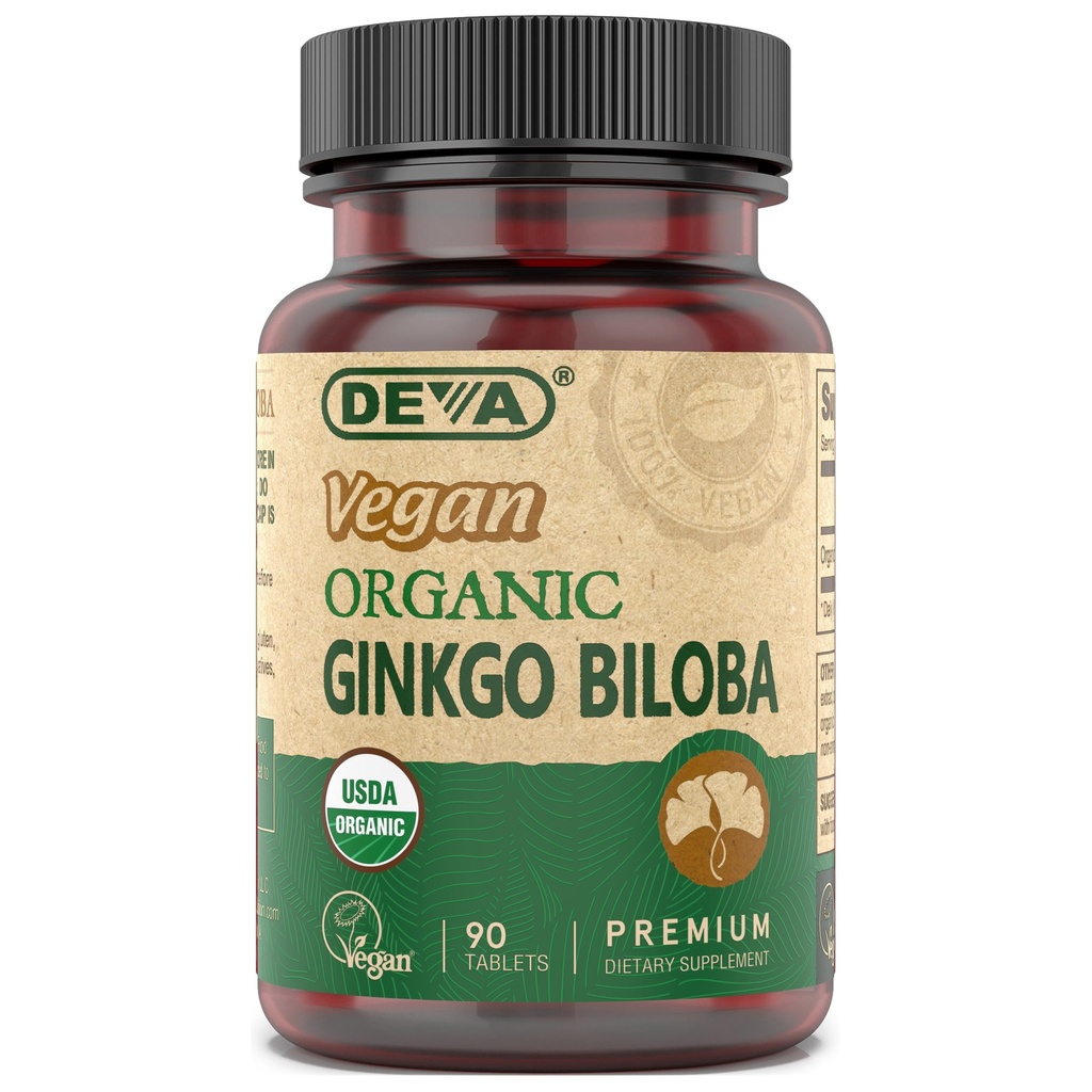 DEVA Vegan Ginkgo Biloba Dieetsupplement, USDA Organic, Vegan Society Certified, Easy-to- Swallow Tiny Tablets, 300 mg., 90-Count Bottle