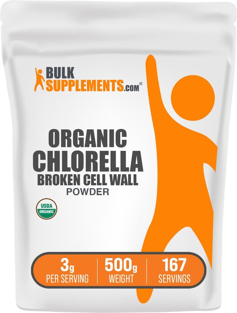 BulkSupplements.com Organic Chlorella Powder - Broken Cell Wall, Green Superfood Powder, Chlorella Supplement - Glutenvrij, 3g per portie, 500g (1.1 lbs) (verpakking van 1)