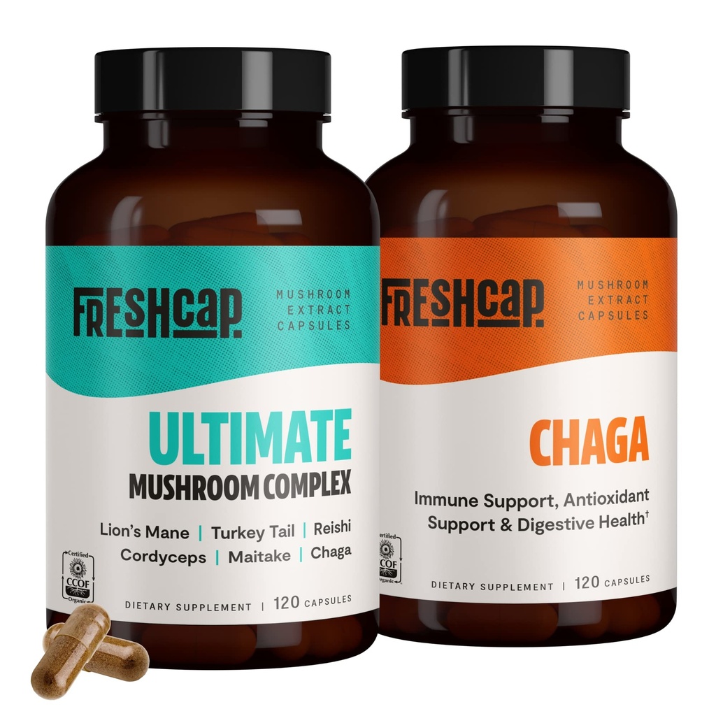 FreshCap Paddestoelen Antioxidant Bundel (Chaga Capsules en Ultimate Mushroom Complex Capsules)