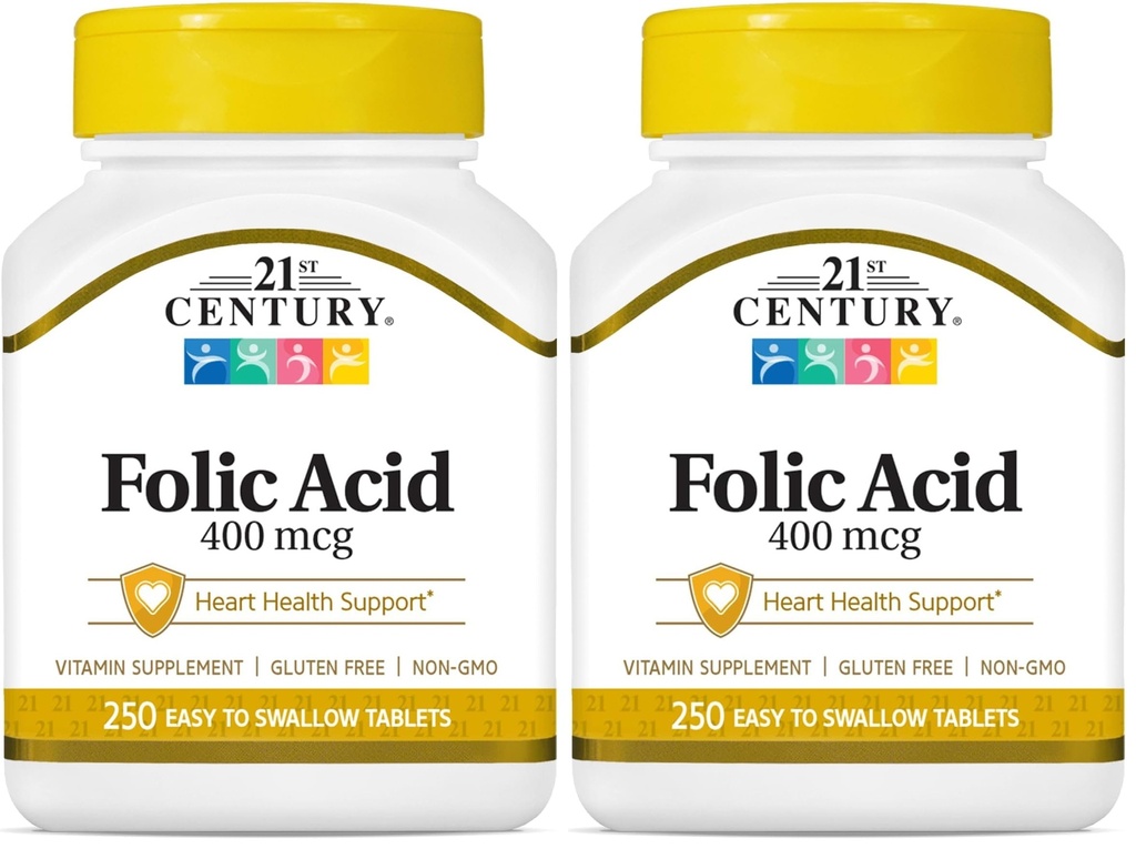 Foliumzuur van de 21e eeuw 400 mcg tabletten, 250 telling (verpakking 2)