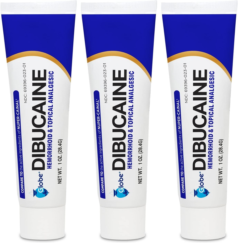 (3 Pack) Globe Dibucaine 1% Aambei behandeling Zalf - 1 Oz Rapid Numbing Relief, Aambei behandeling van jeuk en brand