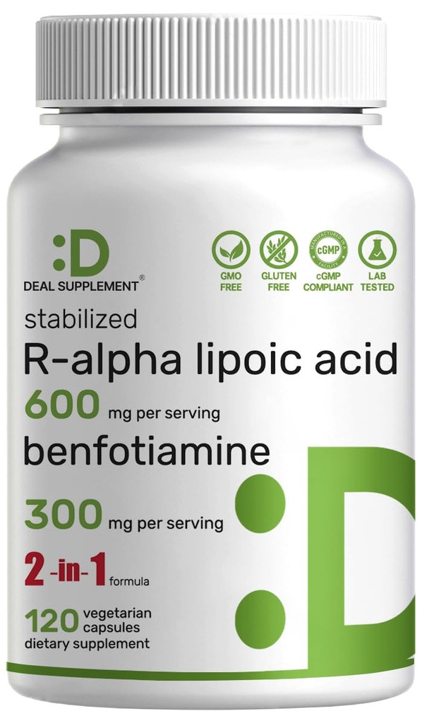 DEAL ›› R Alpha Lipoïnezuur 600 mg met Benfotiamine 300 mg per portie, 120 Veggie Capsules 