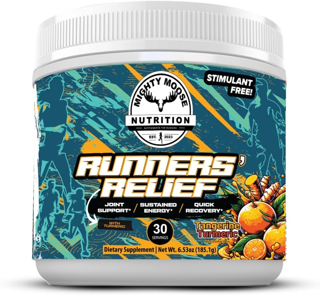 Runters' Relief - Joint Support & Muscle Recovery Supplement - Glucosamine Chondroitin - Vasten Elektrolyten - Stimulant-Free Pre/Post Workout Energy - Tangerine Turmeric met 95% Curcuminoïden