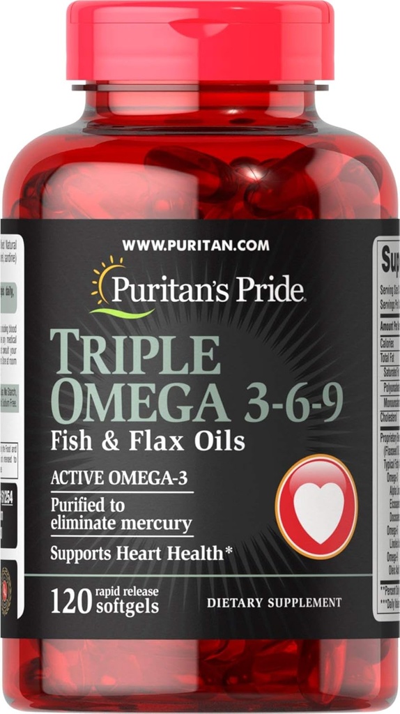 Puritan's Pride Triple Omega 3-6-9 Vis- en vlasolie