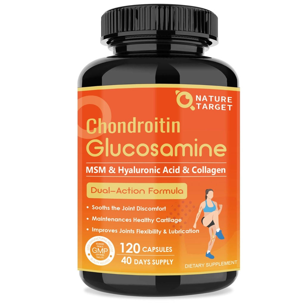 NATURE TARGET Glucosamine Chondroitin Joint Support Supplement - Plus MSM, Collageen, Kurkuma, Shellfish Free, Ondersteunt Joint, Knies, Cartilage, voor mannen & Women, 120 Caps