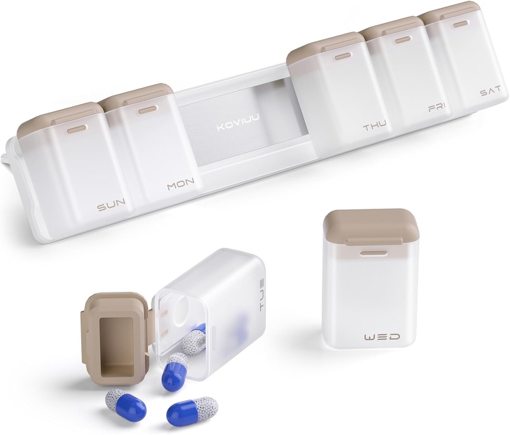 Weekly pil Organizer Magnetische, verwijderbare pil doos 7 Dag 1 Tijd per dag, Grote pil geval reizen, Week Eenmaal dagelijkse medicatie Dispenser, Medicine Container houder voor supplement vitamine, Bruin