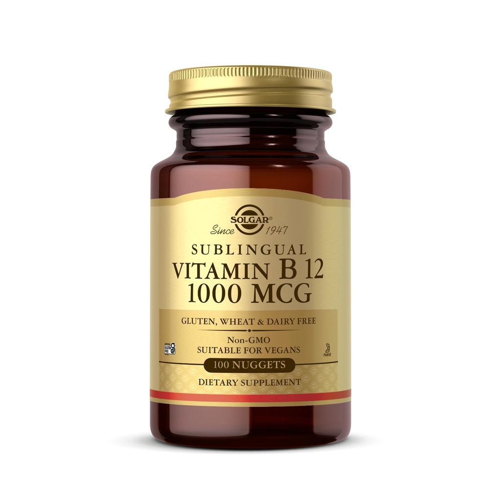 Solgar Sublingual Vitamin B12 1000 mcg - 100 Nuggets - Non-GMO, Veganistisch, Glutenvrij, Zuivelvrij, Kosjer - 100 porties
