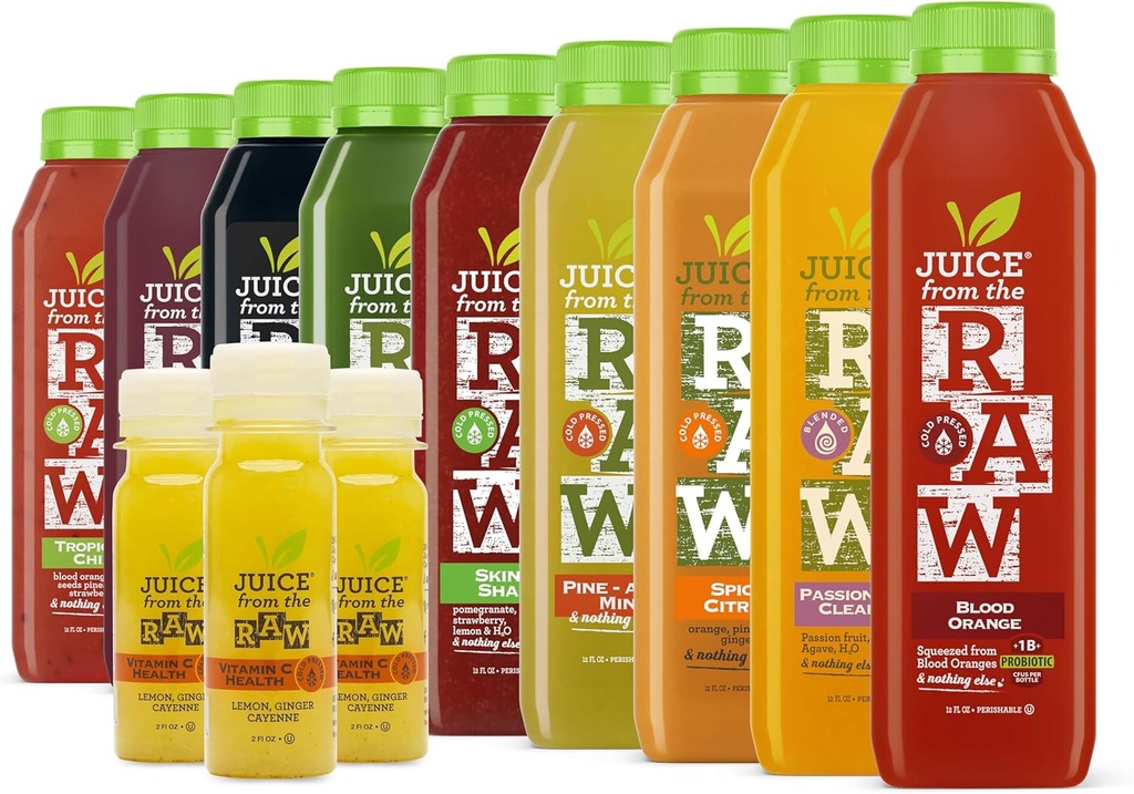 Sap van de RAW 9-Day vitamine-C Immuniteit Reiniging Meest populaire sap Reiniging/Detox / 100% rauwe koudgeperst sap (18 flessen + 9 schoten)