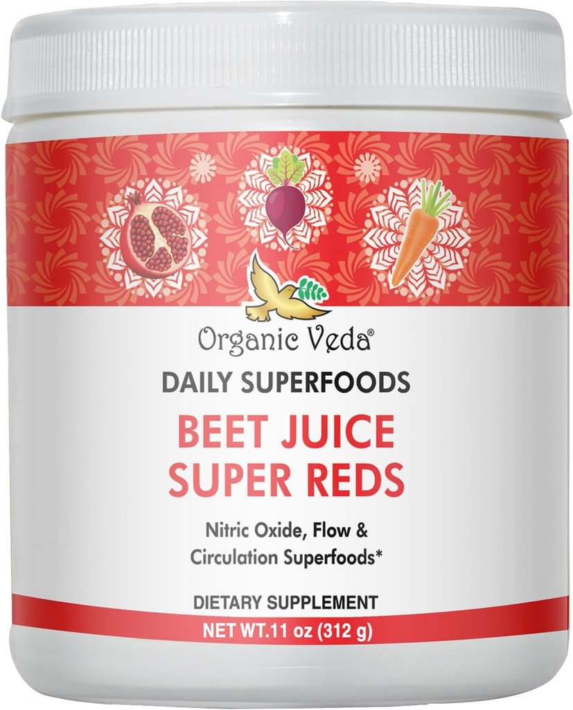 Biologische Veda Beetwortelpoeder Sap Supplement met Superfood Reds - Beetsappoeder met Nitric Oxide om Circulatie, Energie, Duurzaamheid en Uithoudingsvermogen te ondersteunen - Vegan, Non-GMO - 11 oz