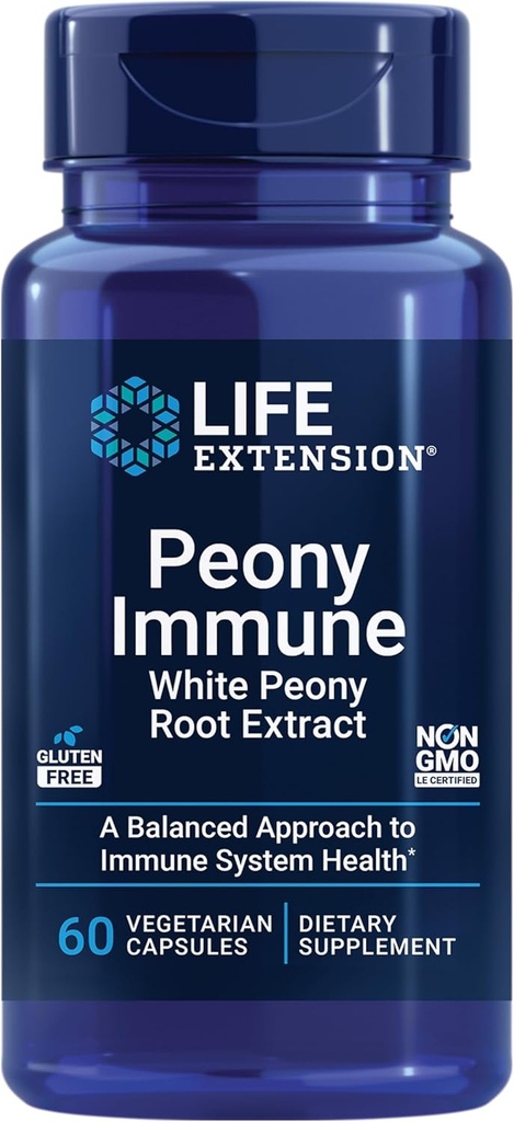Levensverlenging Peony Immune, White Peony Root, Immune Health Support, Immune System, Glutenvrij, Non-GMO, Vegetarisch, 60 Capsules