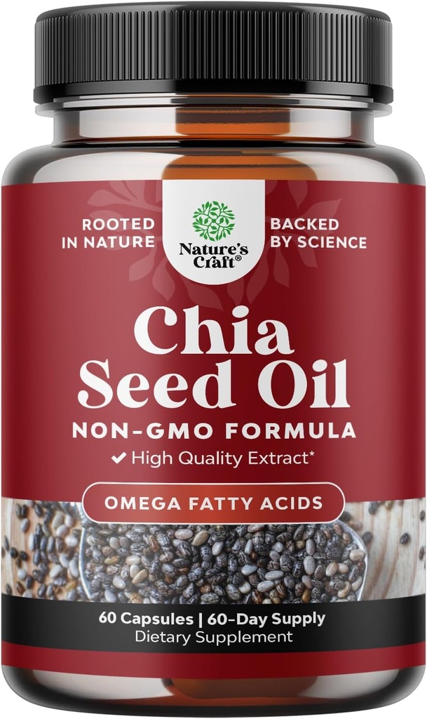 Chia Seed Oil Supplement voor gewichtsverlies en energie Natuurlijke Superfood Proteïne Metabolisme Booster voor mannen en vrouwen - Tryptofaan Antioxidant Vitaminen Omega 3 Vetzuren 60 porties per container