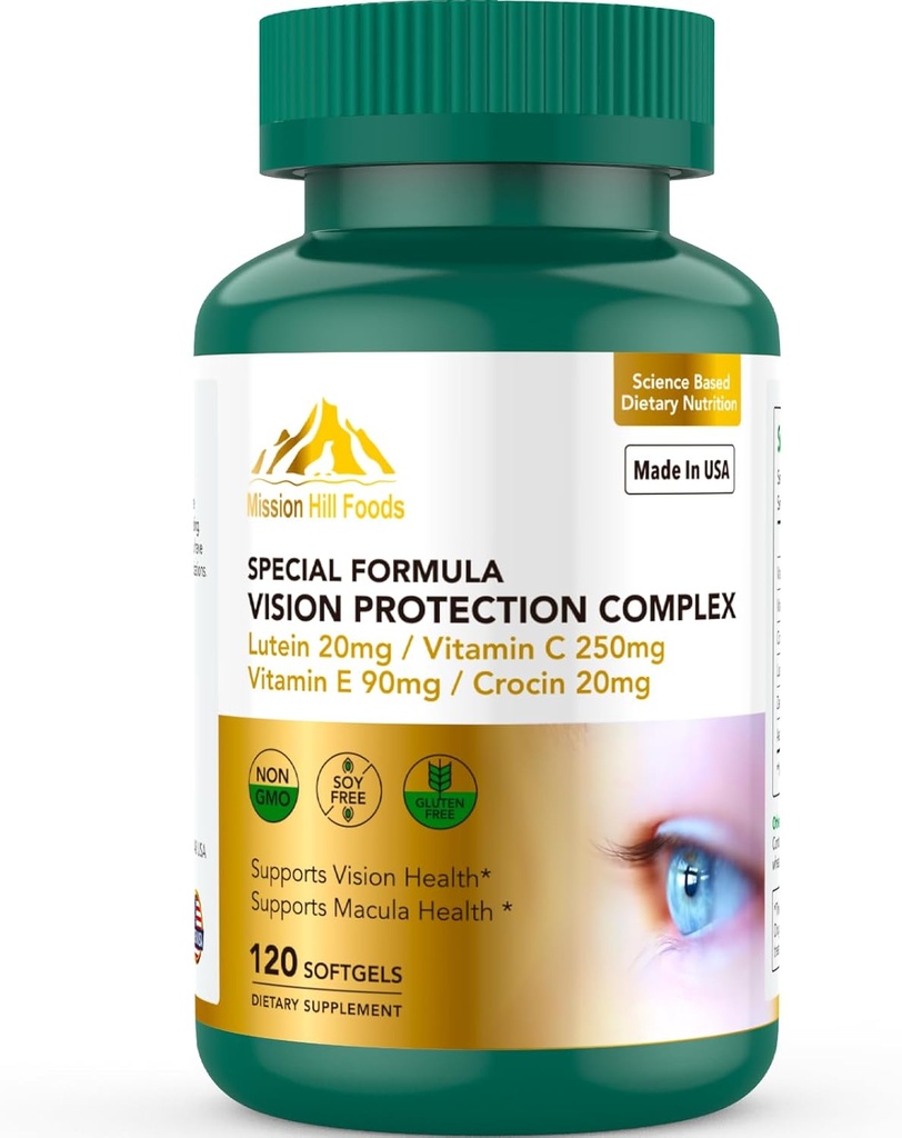 Luteïne en Zeaxanthine Supplementen - 6 in 1 Vision Protection Complex met Lutein 20mg, Zeaxanthine, Astaxanthine, Crocin, Vitamine C & E, 120 Softgels, Non-GMO, Glutenvrije, Ondersteunt Eye Health