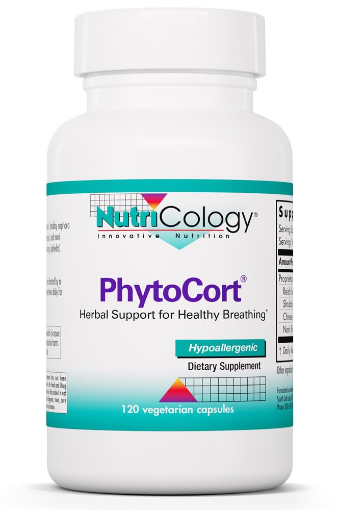 Nutricology PhytoCort Supplement - Respiratory Support, Long Health, Long Detox, Long Reiniging, Gezond ademen, Herbal Support, Reishi, Licorice, Noni, Vegetarische Capsules - 120 Tellen