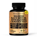 PRIME NATURAL Sea Moss 300mg Black Seed Oil 200mg Ashwagandha 100mg Turmeric Bladderwrack Burdock Manuka Honey Dandelion ACV - 120 Capsules | 60 Days Supply | Vegan