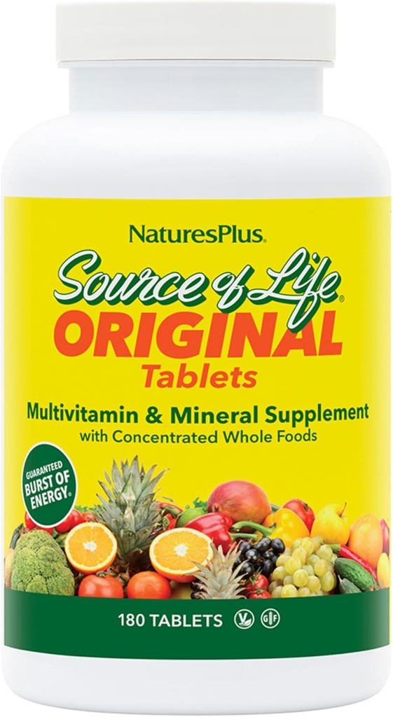 NaturesPlus Levensbron - 180 tabletten, verpakking van 3 - Multi-Vitamine & Mineraal Supplement - Ondersteunt natuurlijke energie & algehele welzijn - Glutenvrij, vegetarisch - 60 totale porties