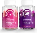 IvyBears® Hair & Sleep Gummies for Women – Biotin Hair Vitamin + Fast-Acting Melatonin with Relaxing Botanicals – Vegan Beauty & Sleep Support – 2-Pack