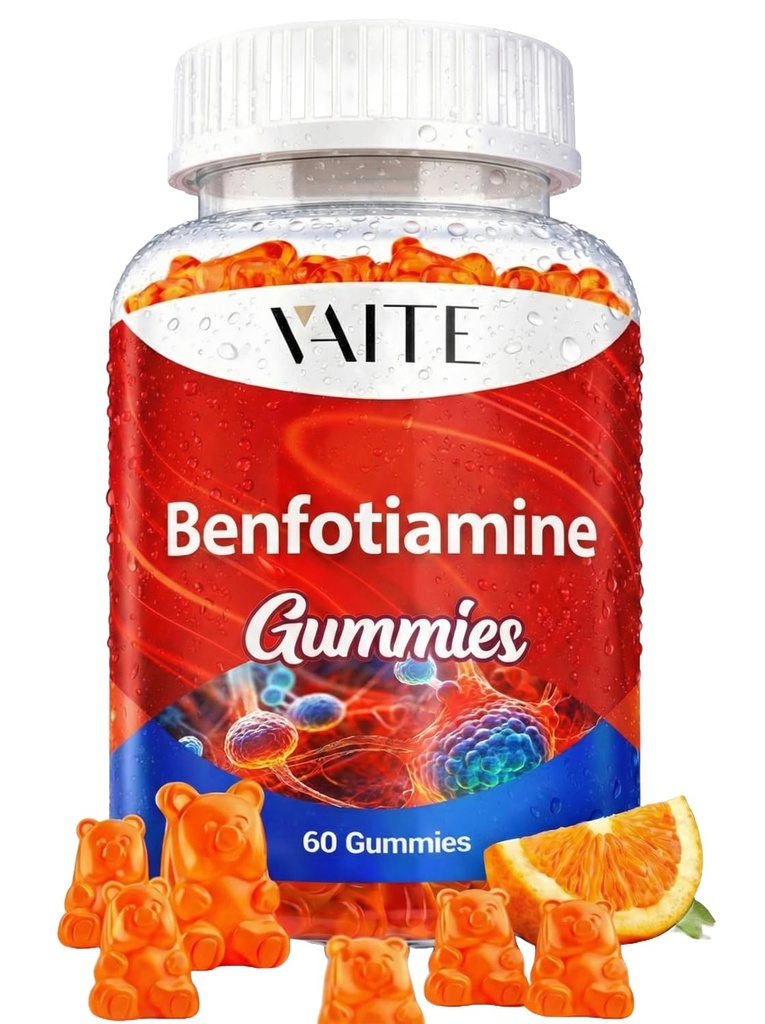 Benfotiamine 320mg Gummies with 45mg L-Leucine Supplement: Essential Vitamin B1 Complex for Men and Women, Non-GMO, Vegan & Gluten-Free - Ondersteunt Metabolisme, Energie & Zenuwstelsel Gezondheid