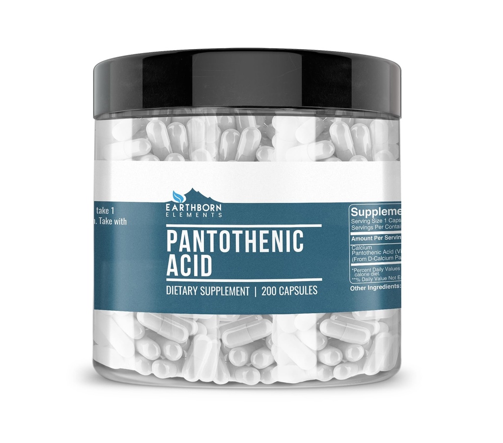 Earthborn Elements Pantothenic Acid 200 Capsules, Pure & Onverdund, Geen Additieven
