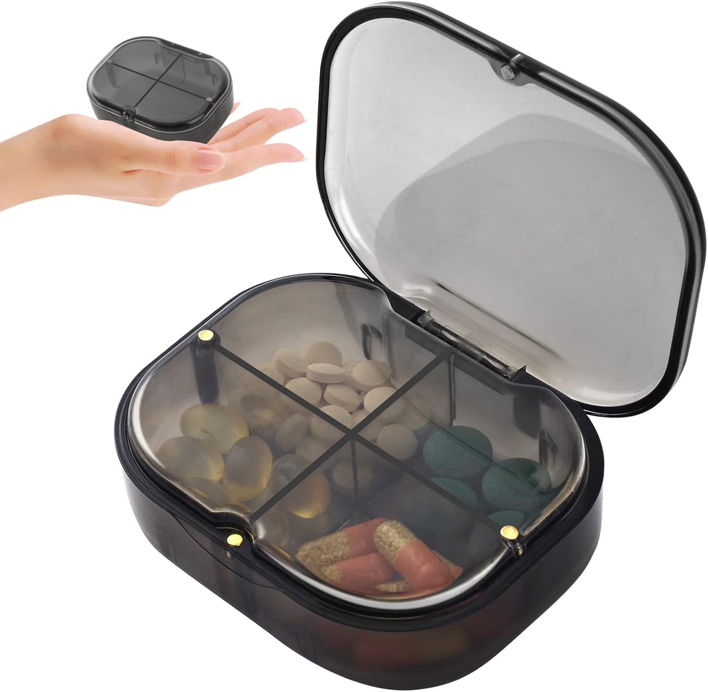 Dagelijkse pil Organisator, 4 Compartments Portable Pill Box met Moisture-Proof Design, Cute Medicine Organizer te houden Vitamine, Visolie, Supplementen en Medicatie