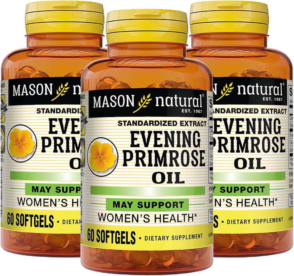 MASON NATUURLIJKE Avond Primrose Olie Softgels, 3 maanden levering, mei ondersteuning vrouwen Healh, 3 Pack (1 maand per fles)