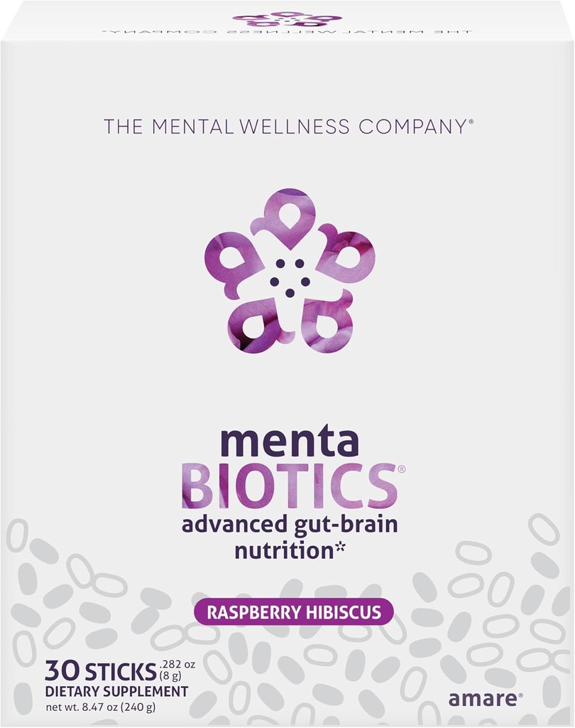 MentaBiotics® Advance Gut Brain Nutrition Prebiotica, Probiotica en Fytobiotica, Raspberry Hibiscus, 30 porties
