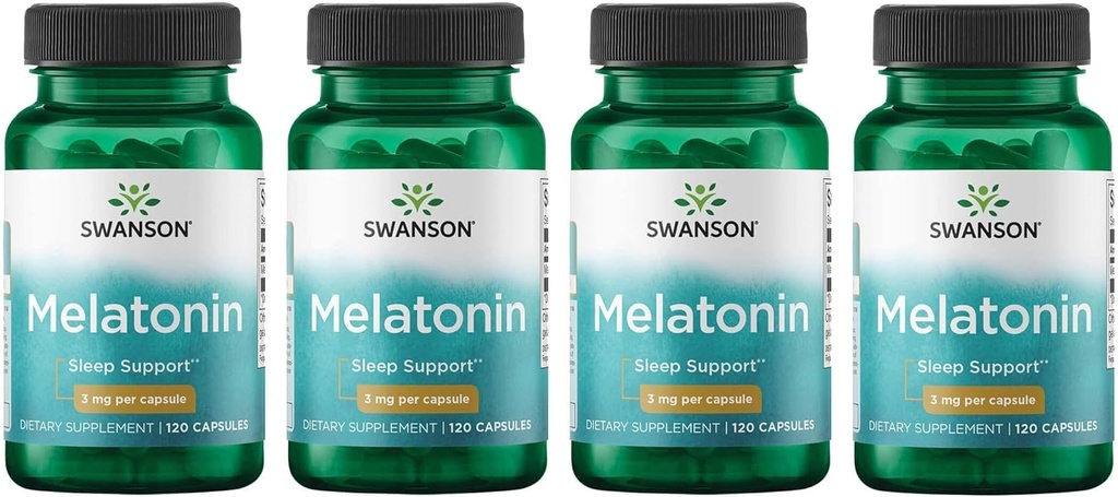 Swanson Melatonine - Kruidensupplement - Slapen en ontspannen - (120 capsules, 3 mg Elke) 4 verpakkingen