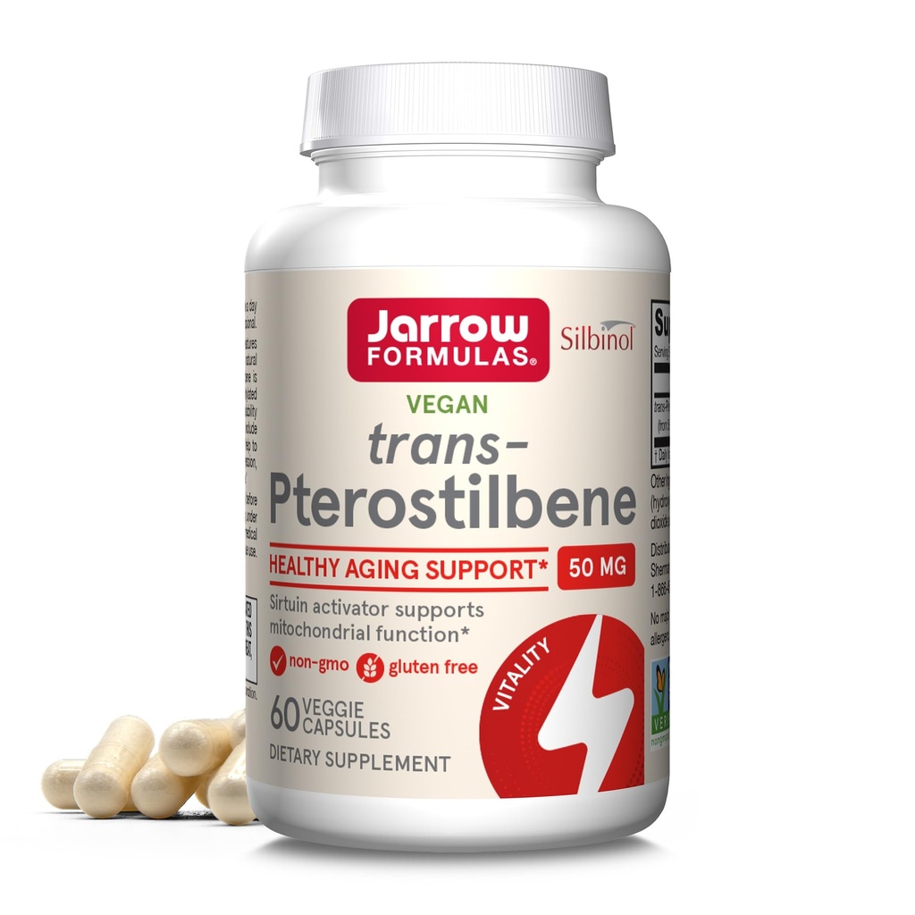 Jarrow Formulas® Pterostilbene 50mg voor antioxidantondersteuning, dieetsupplement ondersteunt gezonde veroudering, 60 Veggie Capsules, 60 dagen levering