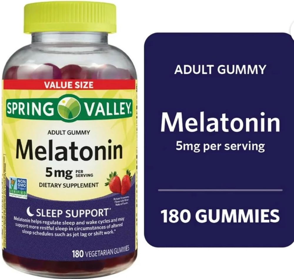 Soring Valley Melatonine Gummies, Niet GGO, Aardbei Smaak, 5 mg, 180 Tellen
