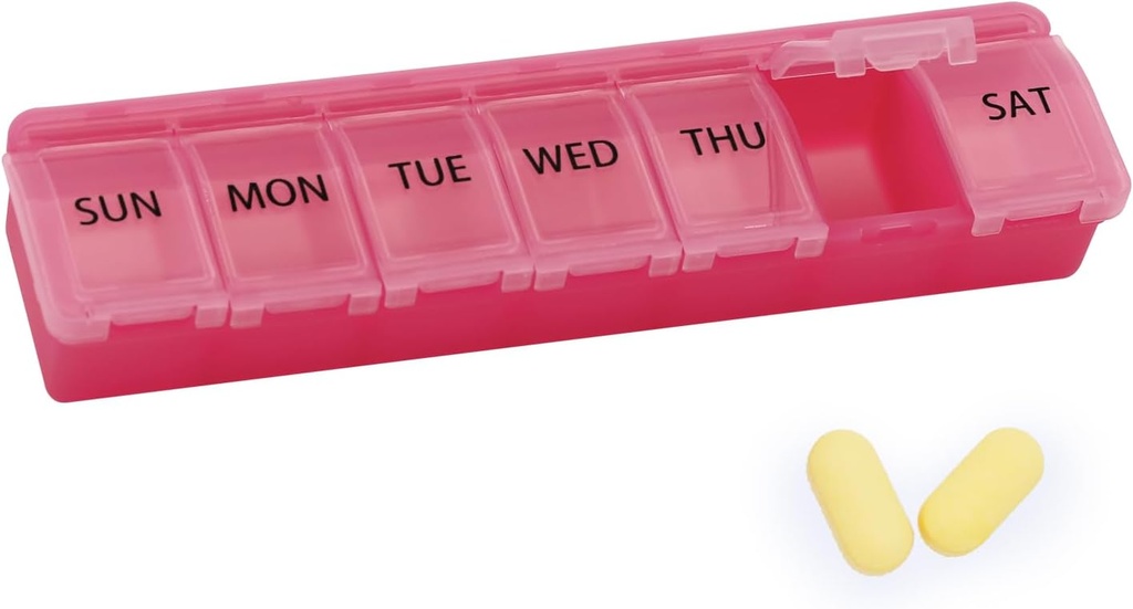 Silicone Weekly Pill Organizer 7 Dag pil Box Medicine Box Daily Artritis-Vriendelijke, Grote Geneeskunde Case Compacte reis pil Container voor pil, vitamine en visolie (Roze)