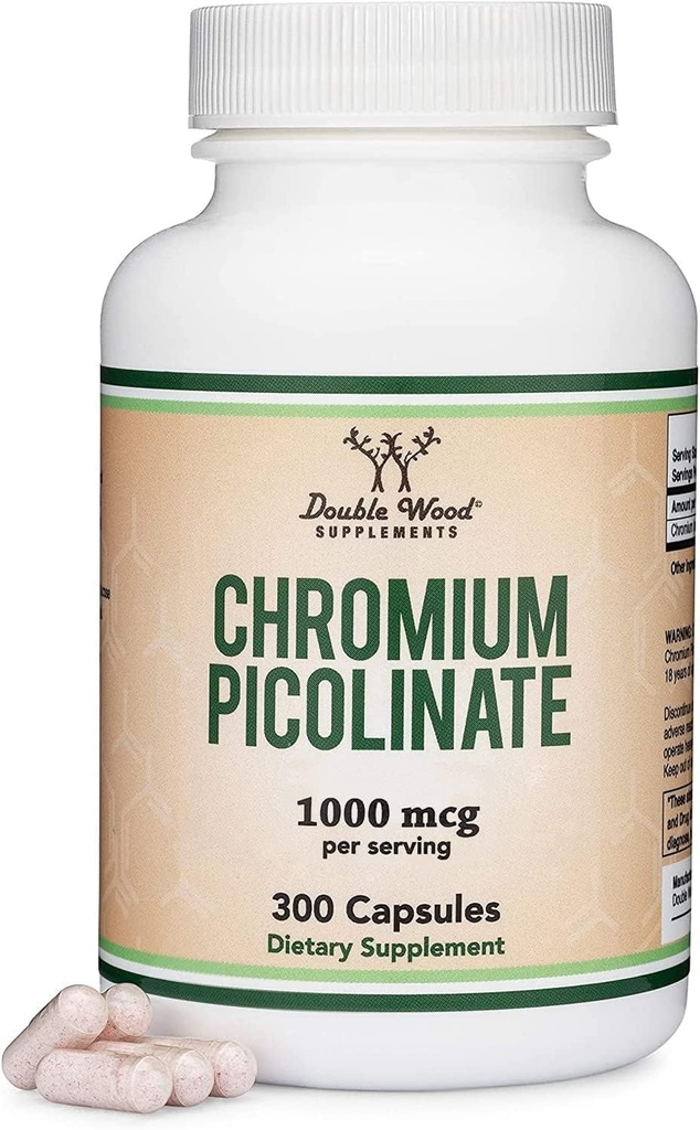 Chroom Picolinaat 1000 mcg voor gezond gewichtbeheer (hoge absorptie en biologische beschikbaarheid) (300 Vegan Safe Capsules, Non-GMO, Glutenvrij) door Double Wood Supplementen