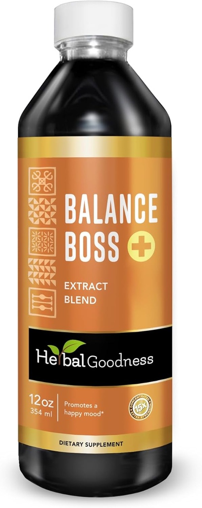 Herbal Goodness Happy Mood Ondersteuning Supplement - St Johns Worth bevordert ontspanning en rust, Rhodiola Rosea Balance Boss 12 Fl. oz
