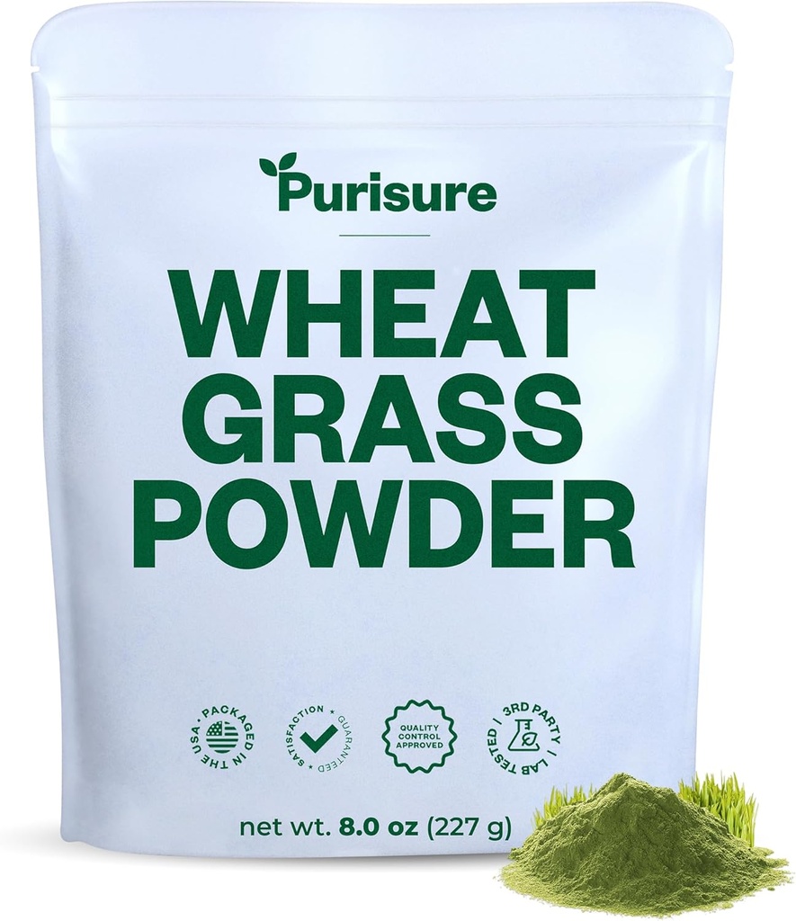 Purisure Tarwegraspoeder, 8oz, Tarwegraspoeder, Groene Superfood voor Saladen, Smoothie en Shakes, Superfood Poeder Rijk aan Immuniteit Vitaminen, Vezel en Mineralen, 76 Servers