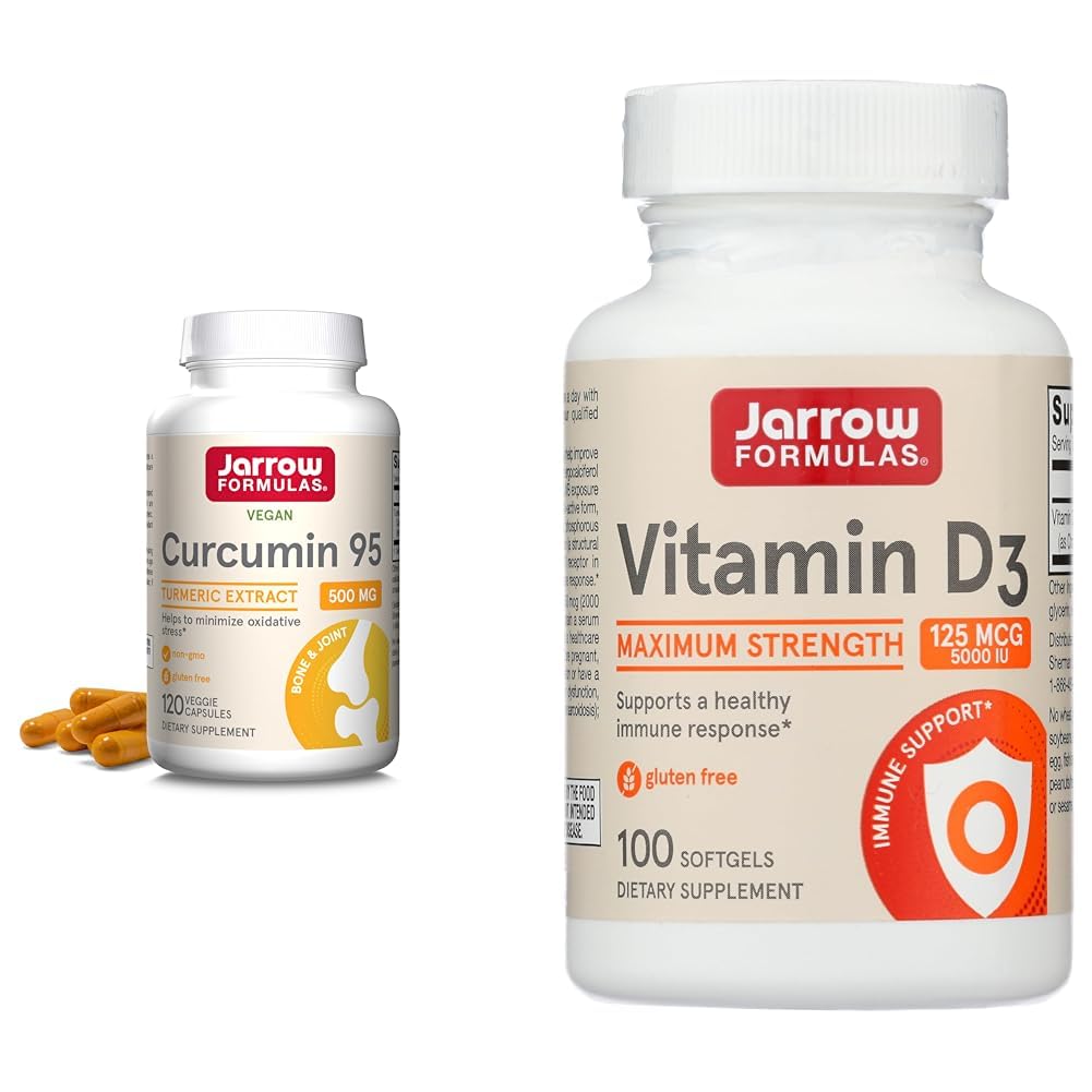 Jarrow Formulas Curcumin 95 500mg - Tot 120 porties (Veggie Caps) & Vitamine D3 125 mcg (5000 IE) - 100 porties (Softgels)