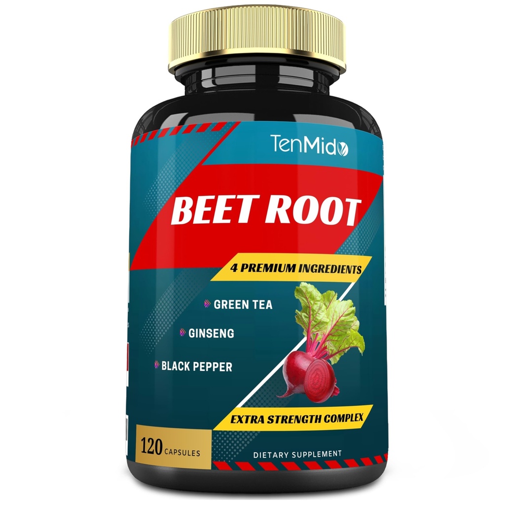 Beetwortelextract Capsules, 4 maanden Supply & Green Tea, Ginseng, Black Pepper 