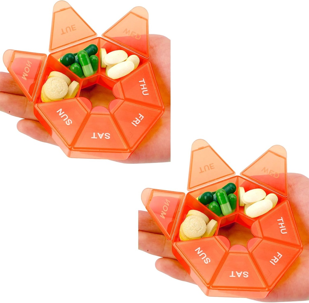 Pillen Organisator, 2 Pack Pill Box, Kleine pillen Case,Medicine Organizers 1 keer per dag, Weekly Pillen Container, Houder,Daily Medicine Organizer Reizen 7 Dag(Orange)