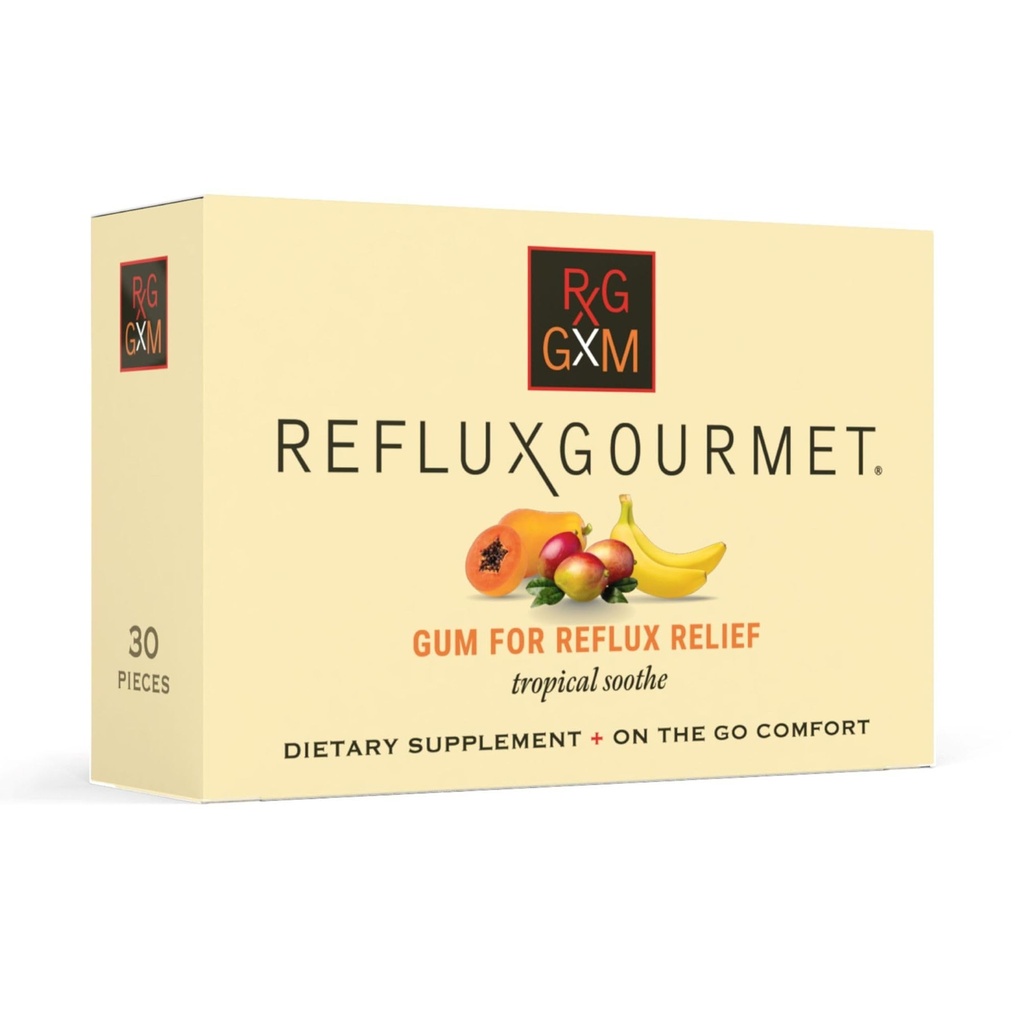 Reflux Gourmet Tropical Soothe Gum Alginate Therapy Natriumbicarbonaat Gum voor Acid Reflux, Orale, Cognitive, en Digestieve Ondersteuning, Natuurlijke met Gember, Celeriac, Aloë, Suikervrij, Glutenvrij, Veganistisch