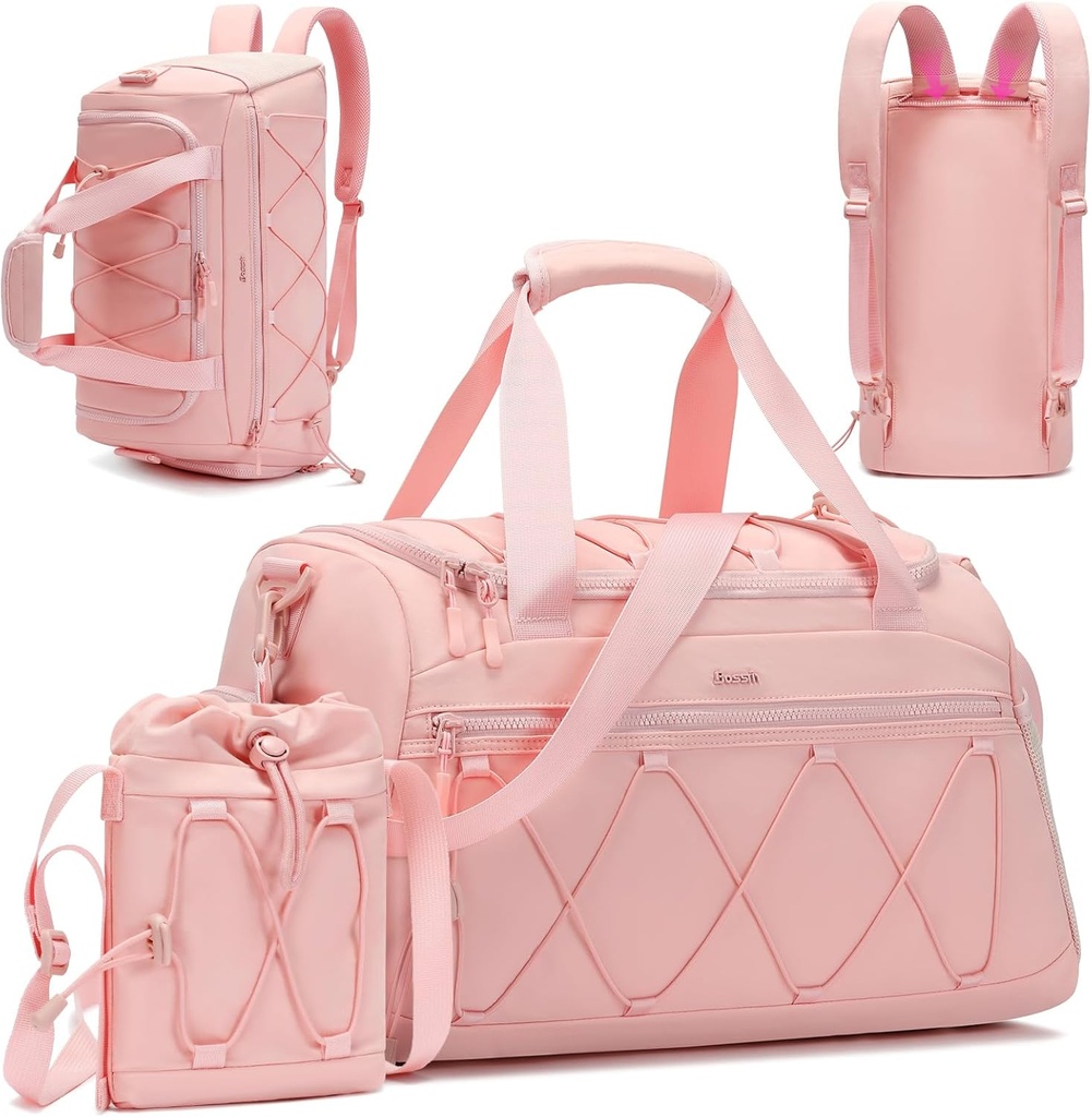 Pink Women's 40L Gym Duffel met schoen Compartiment - Carry On Weekender Overnachting Bag - Persoonlijke item Travel Workout Tote