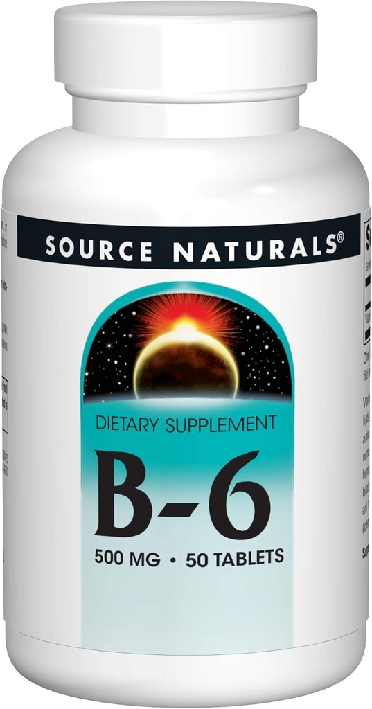 Bron Naturals Vitamine B-6, 500 mg Immuunsysteem Ondersteuning - 50 tabletten