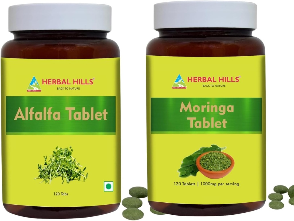 HERBAL HILLS Alfalfa Tablet en Moringa Leaf Tablet Verpakking van 2 Combo