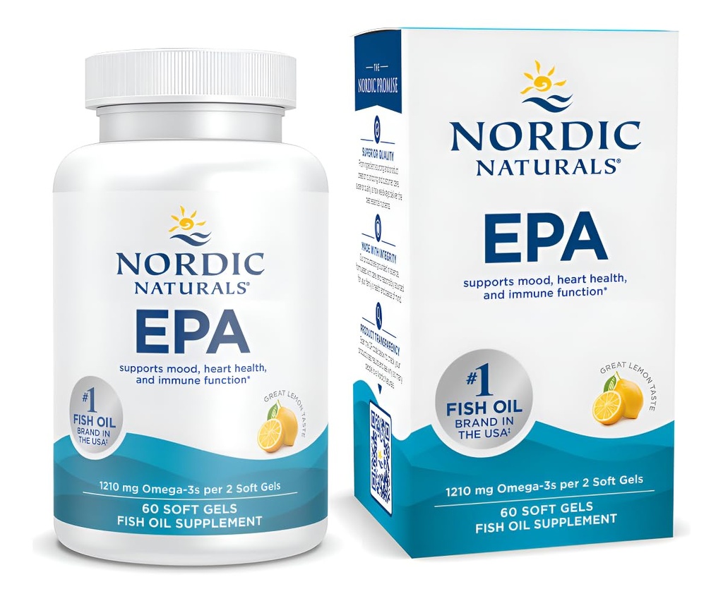 Nordic Naturals EPA, Citroen - 60 Zachte Gels - 1210 mg Omega-3 - Hoge intensiteit EPA Formule voor Positieve Mood, Hart Gezondheid en Gezonde Immuniteit - 30 porties