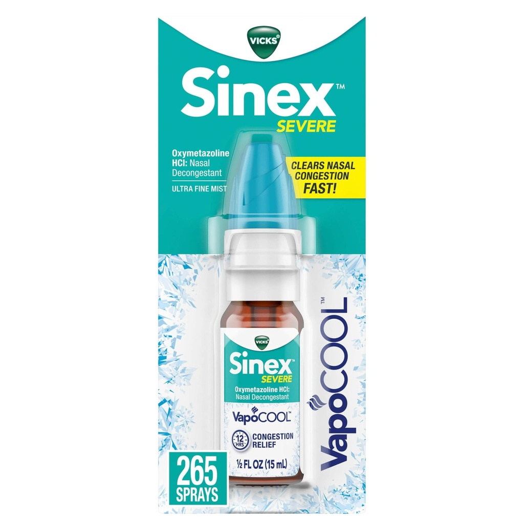 Vicks Sinex SEVERE Neusspray met VapoCOOL, kalmerende Vicks Vapors, Decongestant Geneeskunde, Verlossing van Stuffy Neus als gevolg van koude of Allergie, & Nasal Congestie, Sinus Pressure Relief, 265 Sprays