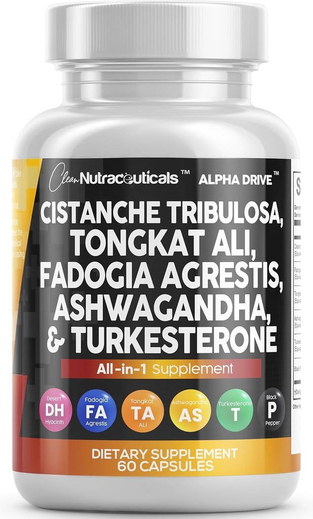 Clean Nutra Cistanche Tribulosa Fadogia Agrestis Tongkat Ali Turkesterone Pillen Ashwagandha Capsules Supplement voor mannen - 60 Tellen