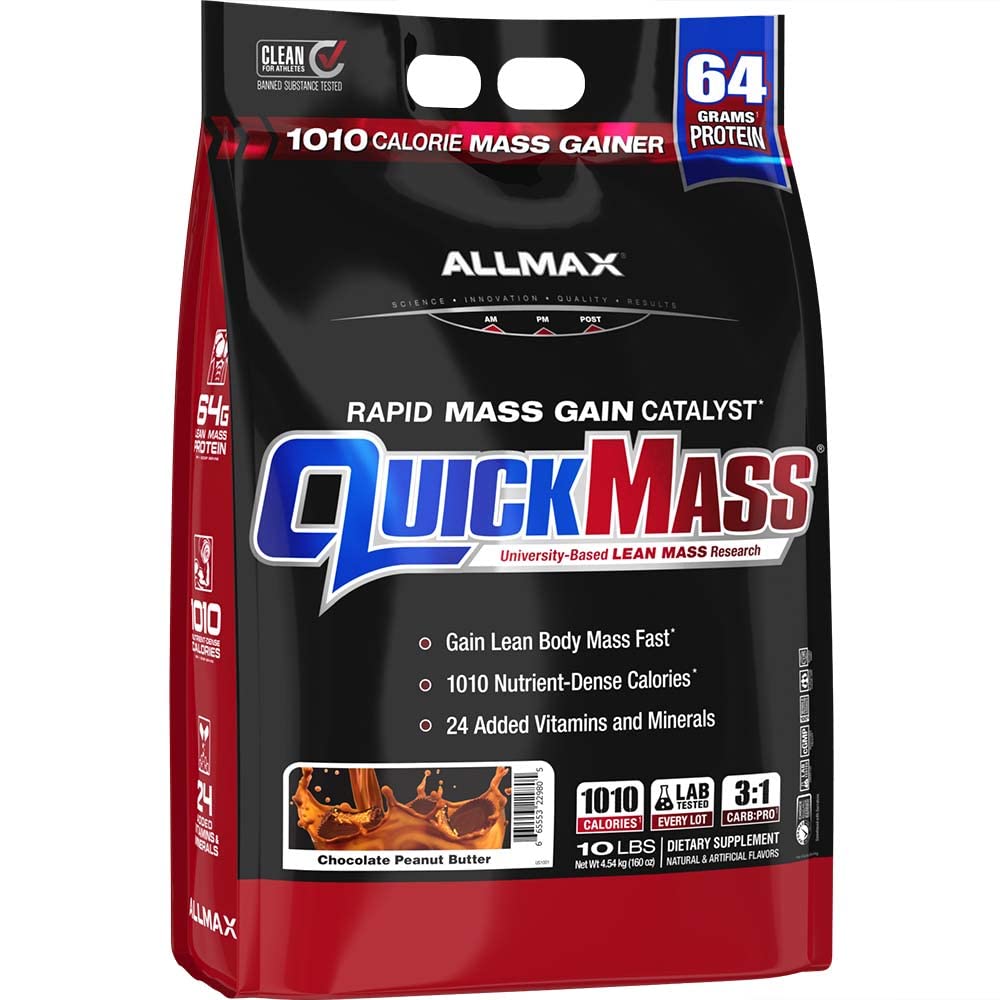 ALLMAX QUICKMASS, Cookies & Cream - 10 lb - Rapid Mass Gain Catalyst - Tot 64 Gram eiwit per portie - 3:1 Carb to Proteine Ratio - Zero Trans Fat - Tot 70 Servers