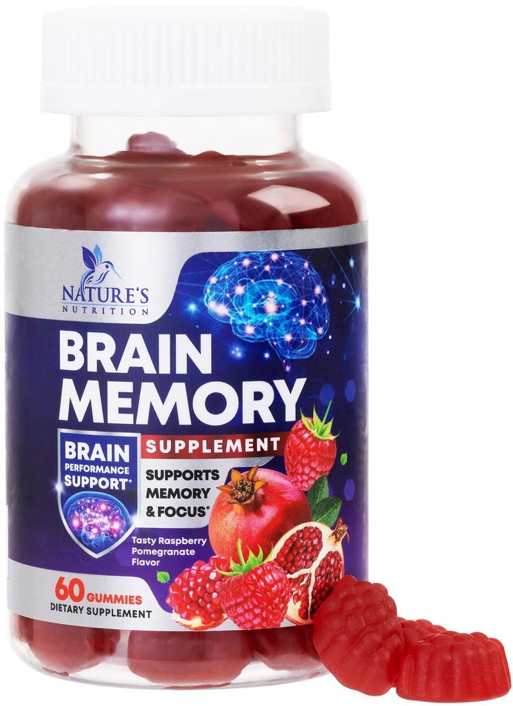 Hersensupplementen voor Geheugen & Focus Gummies - Hersengezondheidshelderheid met B6 B12 & Fosfatidylserine - Natuurlijke Nootropen Cognitieve Concentratie & Alertheid Ondersteuning Vitaminen - 60 Veganistische Gummies